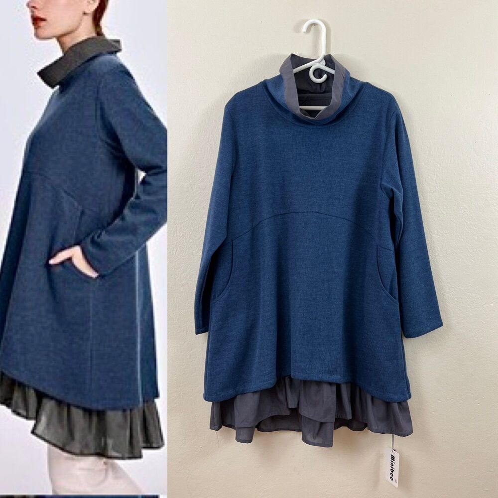 NWT Minibee Lagnelook Layered Sweatshirt Swing Dress Long Sleeve High Neck 2XL